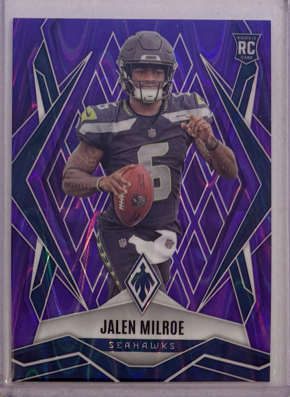 Jalen Milroe 2025 Panini Phoenix SP RC Purple Seismic /49 #151 Seahawks