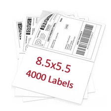 4000 Shipping Labels 8.5" x 5.5" Half Sheet Address Mailing Labels Self Adhesive
