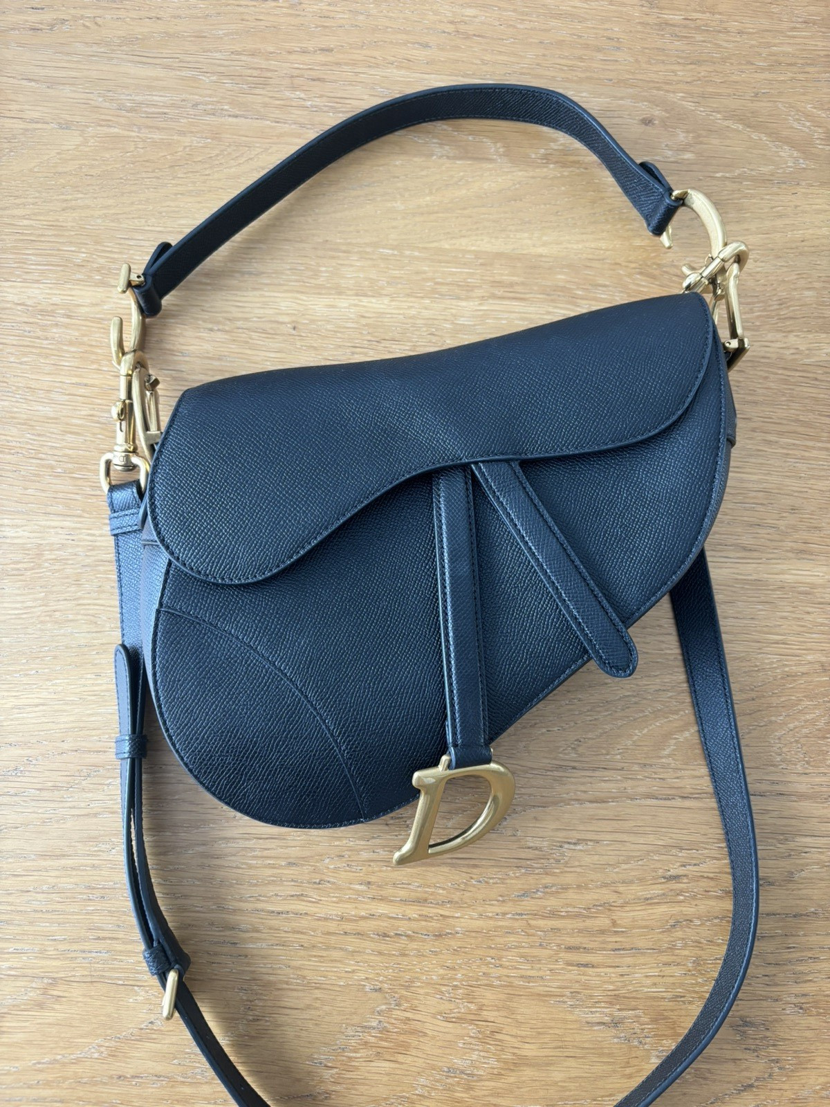 Dior Saddle Bag Black Calf skin grained leather Gold hardware