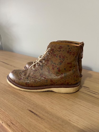 Dr Martens Bentley Brogue Boot in Floral Print Tan Leather, Size UK 6 - RARE - Picture 4 of 10