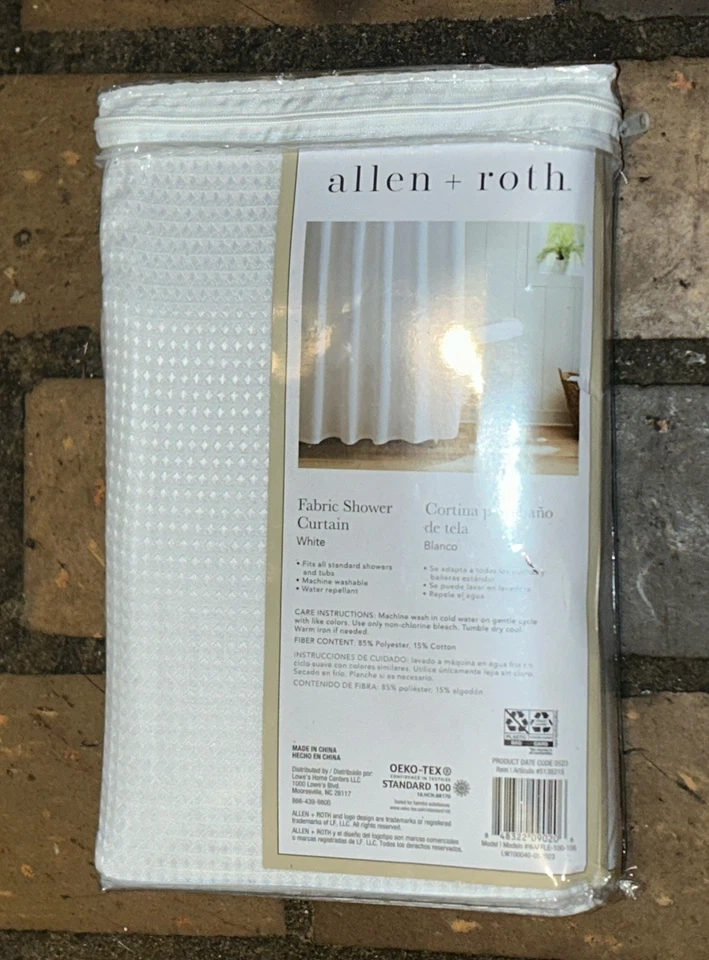 NUEVA cortina de ducha de tela Allen + Roth. "Tejido gofre blanco, 72""x 72""" Foto 2 de 4