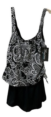 Maxine Of Hollywood Swimsuit Women s  Size 16 Faux Skirtini Black/White NWT
