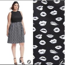 Hutch Black Lip Print Fit & Flare Dress L Sleeveless Retro Cocktail Party