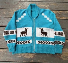 1960s Vintage Cowichan Shawl Collar Zip Up Cardigan Sweater 22  x 27  