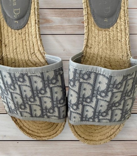 CHRISTIAN DIOR UNISEX GRAY CANVAS SLIDE SANDALS CORDED INSOLES SZ 42 USA 11 - Picture 8 of 11