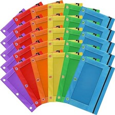 Pencil Pouch for 3 Ring Binder, 30 Pack Bulk Pencil Bags with Zipper, 6 Color...