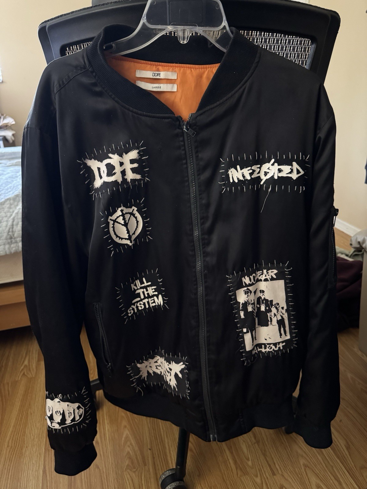 DOPE  Punk Patchwork Black Bomber Jacket Men Larg… - image 1