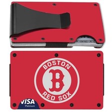 Boston Engraved Titanium Red RFID Blocking Wallet w Clip D7