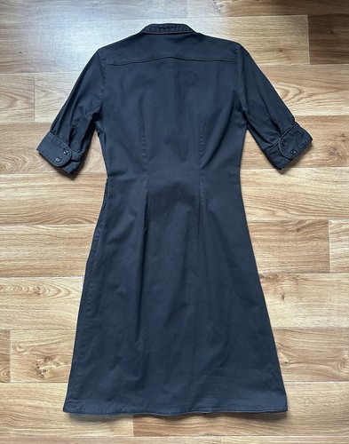 Ganni schwarzes Baumwoll Midi Hemdblusenkleid Stehkragen tailliert Damen Größe L - Bild 2 von 14