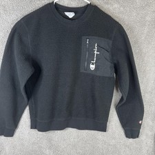 Champion Sweatshirt Mens Medium Black Sherpa Fleece Pullover Logo Chest Pocket