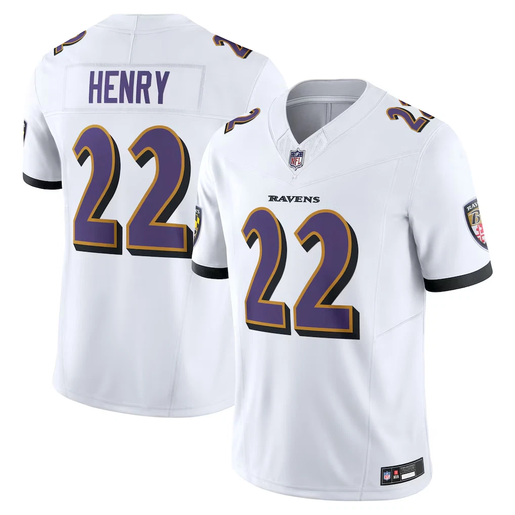 Men Ravenss #22 Derrick Henry White/Purple/Black Limited Player Jersey