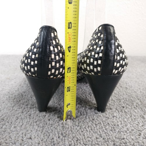 Joan & David Womens 8.5 Shoes Black White Pumps Basketweave Woven Heels - Picture 6 of 9