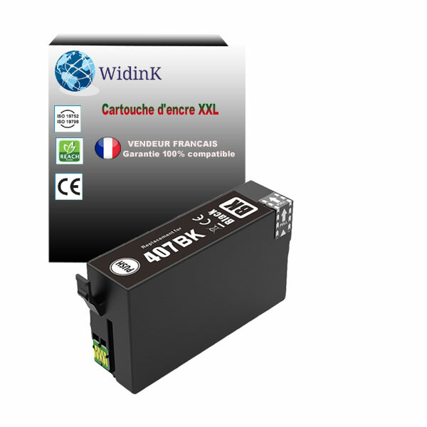 Cartouche Epson 407 C13T07U140 noire : encre noire fluide contre les bavures