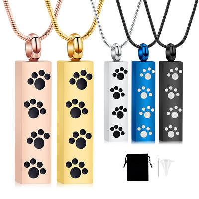 Stainless Steel Paw Print Bar Urn Pendant Memory Necklace Ashes Memorial Jewelry