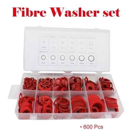 2x 600pcs Red Fibre Sealing Washer Gasket Round Insulation Assortment Kit #6644 - Picture 1 of 5