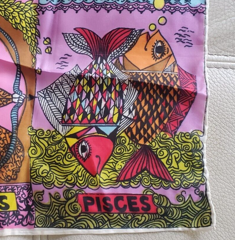 アンティーク　レトロ　スカーフ　skemo  aesotica Vintage 60s Zodiac PSYCHEDELIC Hand Rolled GLENTEX Silk
