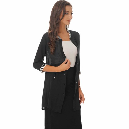 Womens See-through Chiffon Cardigan Open Front Asymmetrical Hem Loose Cover Ups - Picture 23 of 52
