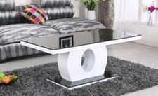 Image of High Gloss white & Black Glass Coffee Table 120cm x 60cm x 47cm ECLIPSE