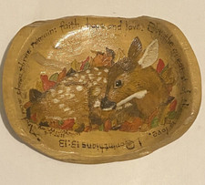 Handcrafted Burlwood Plaque/bowl painted Deer  Corinthians 13:13 Signed  Dated