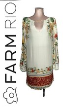 Farm Rio Dress With Cut Outs. Cold Shoulder Size S. Ivory With Floral Print