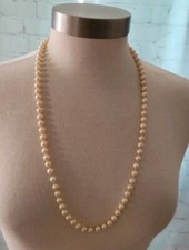 Vintage Glass Faux Pearl Necklace Cream Hand Knotted 28" Long Slide Closure