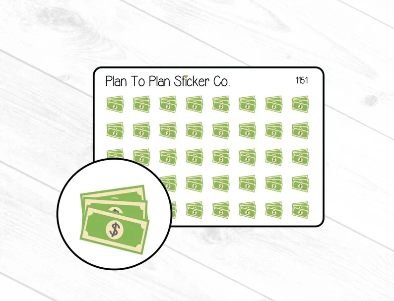 HOMEMADE 1151~~Single Dollar Bill Money Payday Planner Stickers.