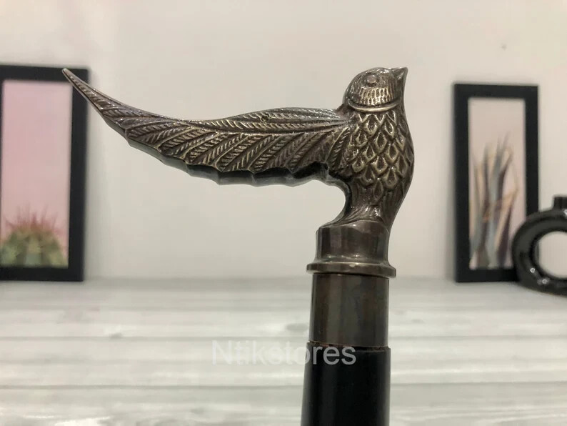 Bird Handcrafted Walking Stick: Solid Brass Handl… - image 1