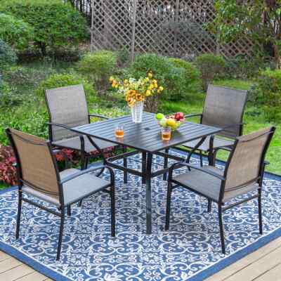 Piece Patio Dining Set with Umbrella Hole Outdoor Table and