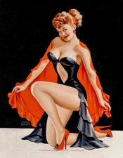 Beautiful Woman In Orange & Black 8.5x11" Photo Print Peter Driben Pinup Art USA