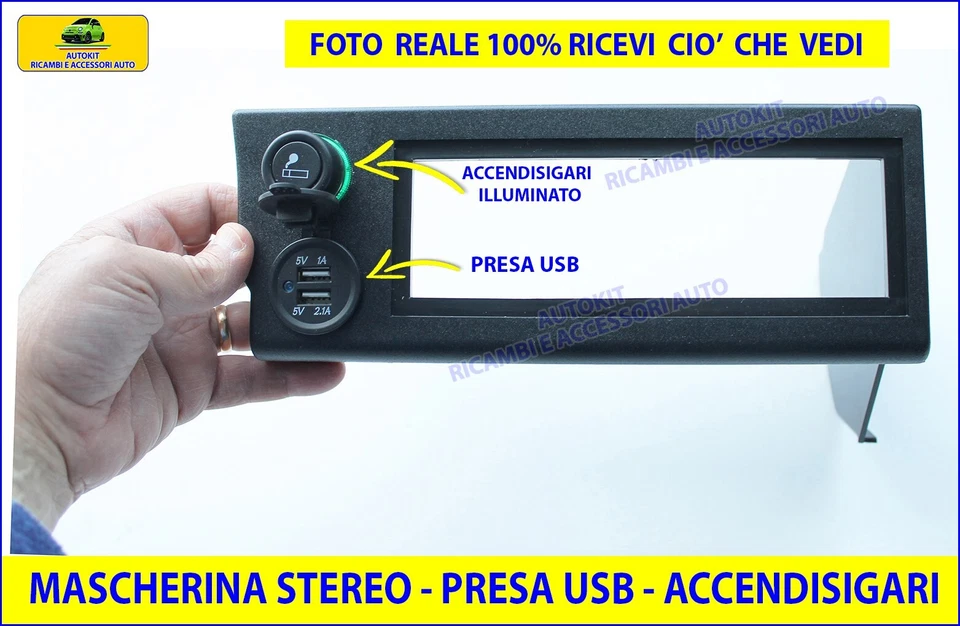 Mascherina Autoradio nera COMPATIBILE con Panda 141 4x4 Accendisigari Presa USB - Immagine 2 di 4