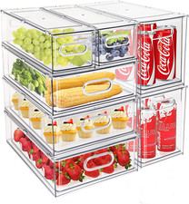 Fridge Organizer Bins - Clear Stackable Drawer Containers w Handle 13.5"x5"x4.5"