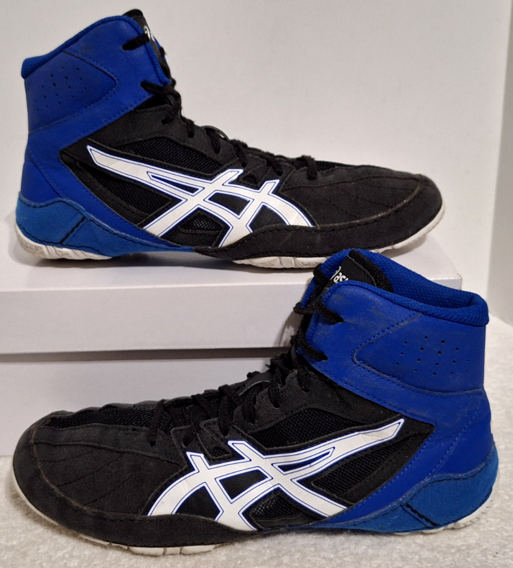 ASICS Cael v8.0 Black Blue Synthetic Leather Wrestling Shoes