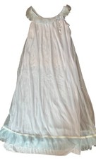 Vintage MISS ELAINE BILLOWY BLUE RUFFLED SATIN SHEEN LONG NIGHTGOWN Cottagecore