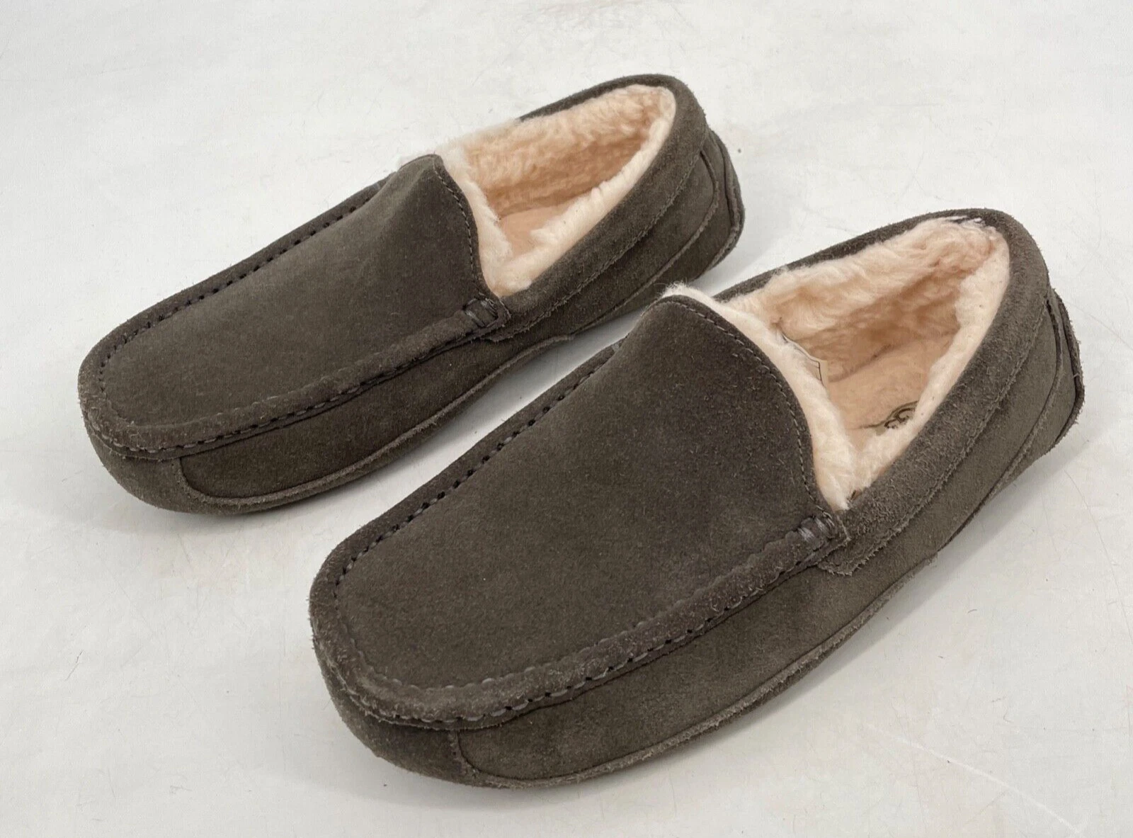 UGG Ascot Uomo 7 40 Pantofole Pelle di Pecora Scamosciata Mocassino Scarpa Bruciata Oliva