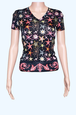Versace Collection Black Starfish Viscosa T-Shirt with V-Neck 36 - 0