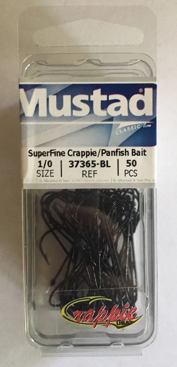 50 Mustad 37365-BL Black Superfine Crappie Panfish Bait Hooks Sizes Choose