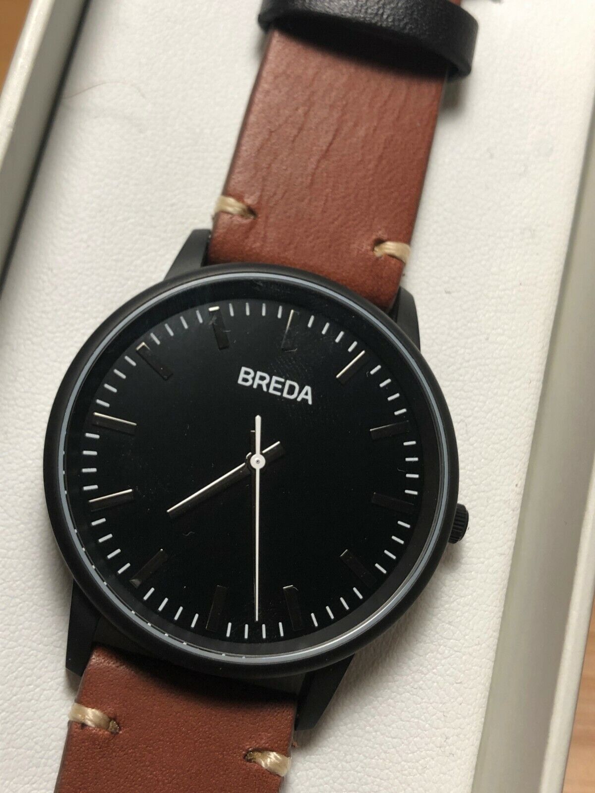 BREDA Leather Men's Wrist Watch Quartz - Zapf Black/Brown 39mm Face 20mm Band