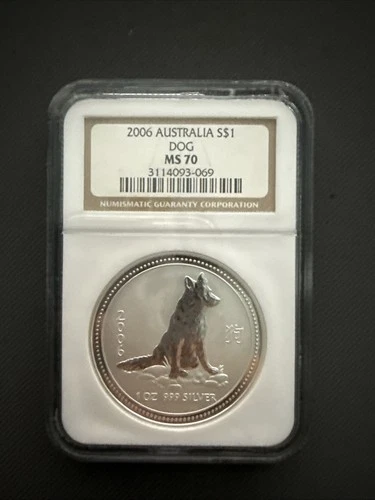 2006 Australia $1 Dog MS70 NGC 1 oz .999 Silver Lunar Coin