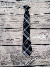 Black and Gray Plaid Kids Clip On Tie - Classic Formal Accessory OS