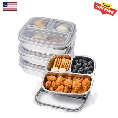 3 Compartment Stainless Steel Bento Box - Dishwasher Safe - Adult Meal Prep