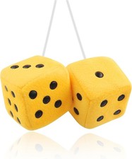 Stylish Fuzzy Dice for Car Hanging Ornament, Funny Plush Dice Rear View Yellow