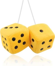Stylish Fuzzy Dice for Car Hanging Ornament, Funny Plush Dice Rear View Yellow