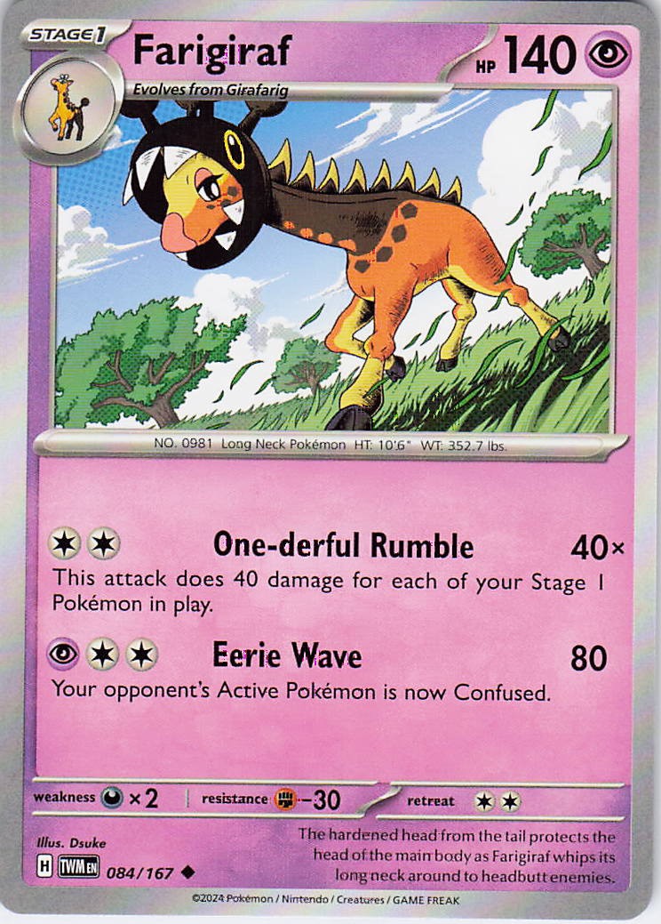 Farigiraf 084/167 Uncommon Twilight Masquerade Pokemon NM Dsuke 2024