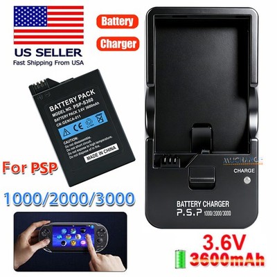 1+1 Battery Charger 3600mAh 3.6V Rechargeable Battery for PSP 2000/2001/3000