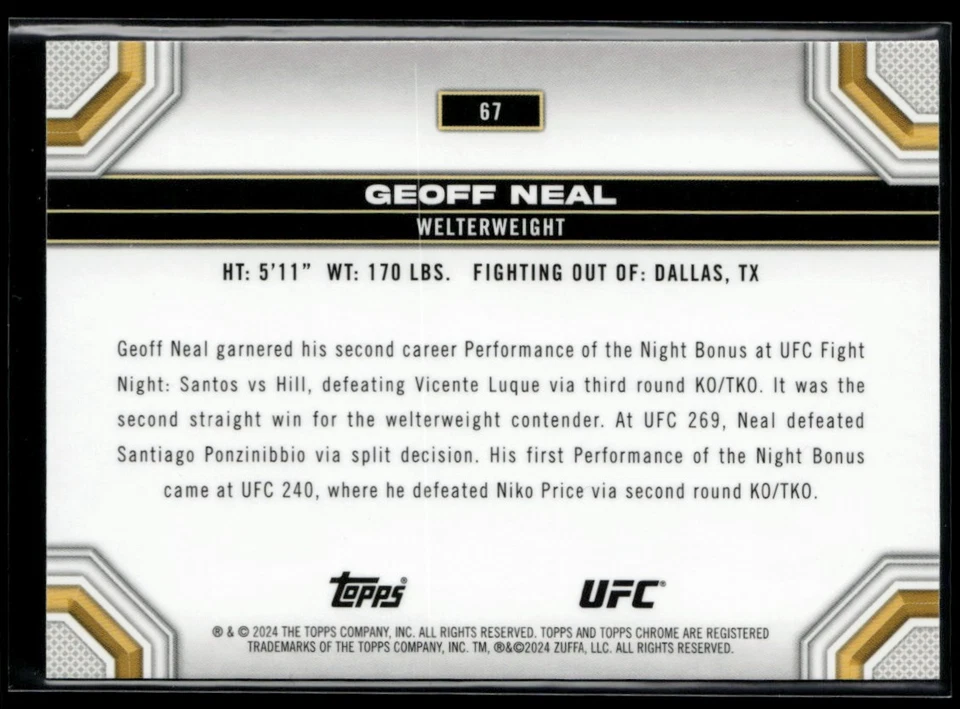 2024 Topps Chrome UFC #67 Geoff Neal - Image 2 of 2
