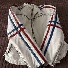 Lederjacke Vintage Herren Größe L gefüttert Farbe Weiß