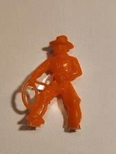 Orange Cowboy with Lasso Figure Vintage 1950s Soft Plastic Western Toy 2"