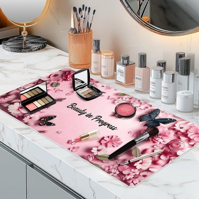 Dual-Sided Waterproof Synthetic Leather Makeup Mat for Desk, Makeup Station,