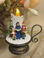 Lighted Snowman Flicker-Flame Candle 8-Song Christmas Carol Tabletop MUSIC BOX