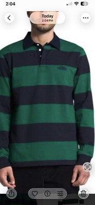 The North Face Berkeley Rugby Polo Green Navy Striped Long Sleeve Size Small